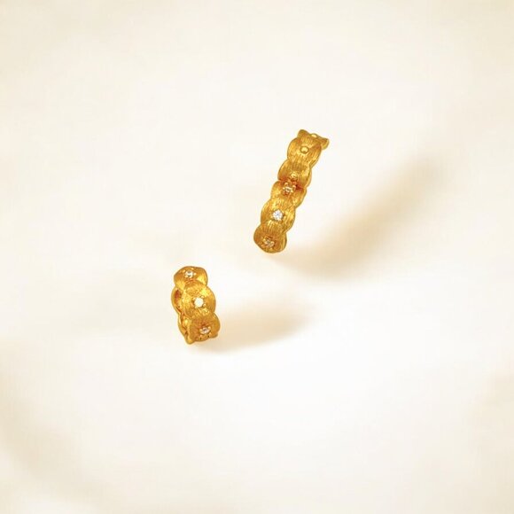 Tulle Textured Gold Woven Sparkle Huggie Hoops - Picture 3 of 5